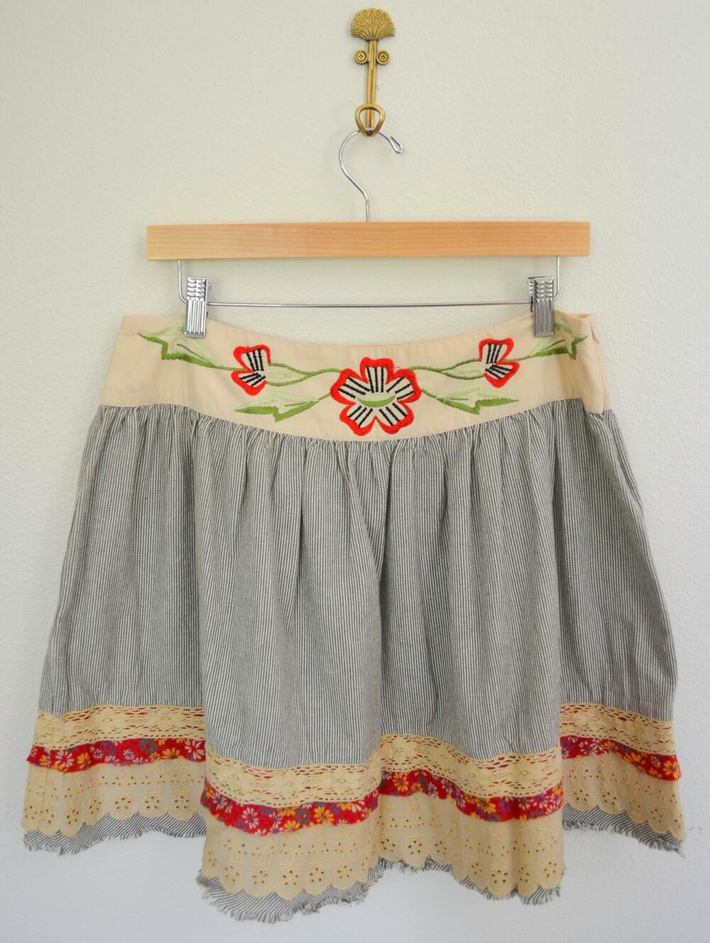Y2K Boho Cotton Embroidered Lace Trim Skirt